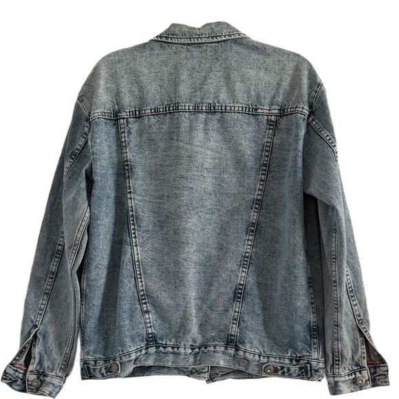 Free People Denim Jean Jacket with Distressed Look Oversized Size Small - Picture 2 of 11